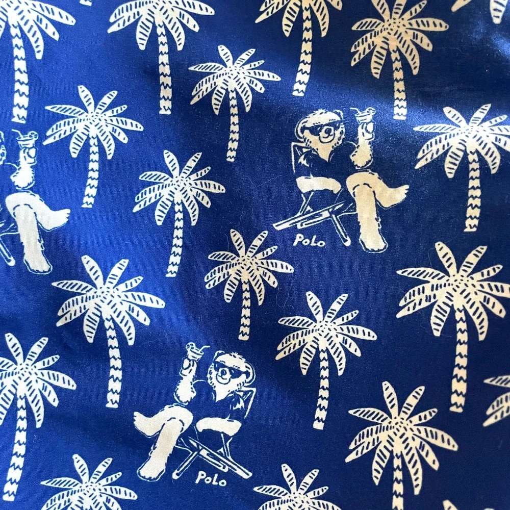 RALPH LAUREN Mens Size XS-S Blue Traveler POLO Bear Palm Trees Swim Trunks